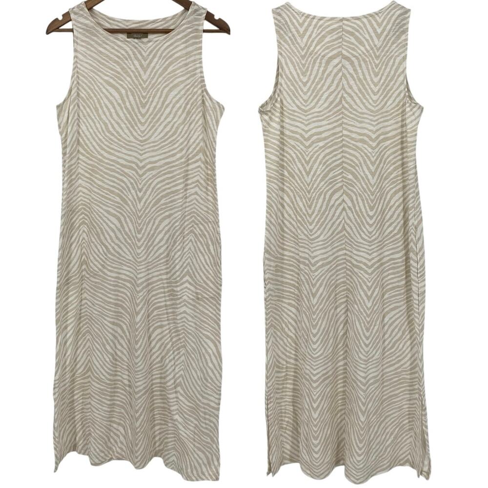 NATURALS DENIM & CO NWOT Zebra Print Sleeveless Casual Midi Dress Beige Small